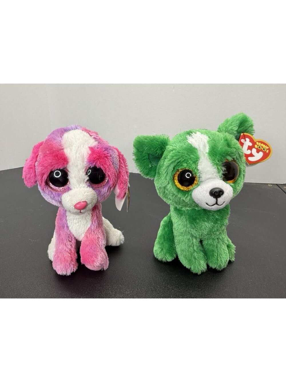 Ty Beanie Boos 6” Dill the Chihuahua Green Dog And Sherbet Pink And White Puppy